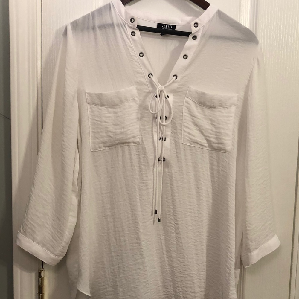 A.N.A. Brand Sheer White Top - Lace Up Front
